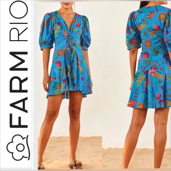 Farm Rio / Ocean Stories Mini Dress / Boho Floral Mini Dress XS - Picture 1 of 8